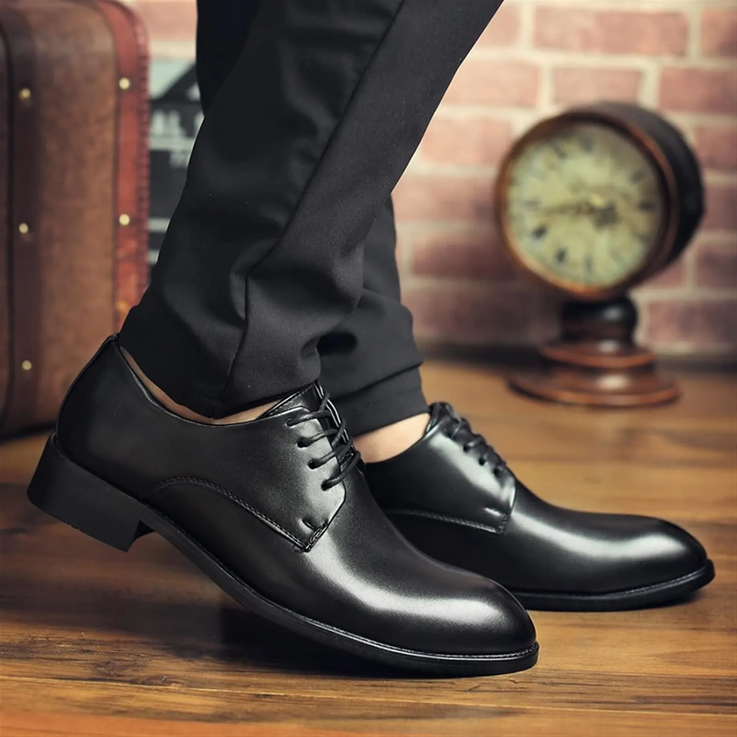Shoes Dress Oxford for Men Lace Up Round Toe Derby Shoes Vegan Leather Block Heel Slip Resistant Anti-Slip Non Slip Rubber Sole Party