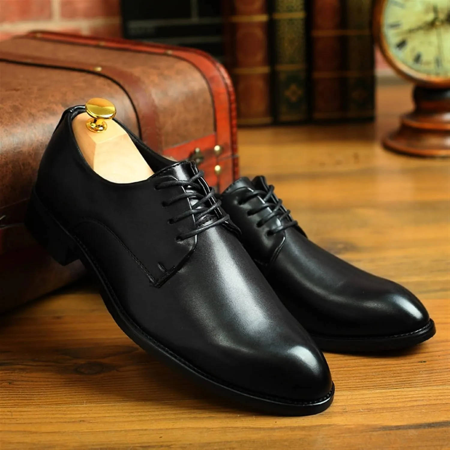 Shoes Dress Oxford for Men Lace Up Round Toe Derby Shoes Vegan Leather Block Heel Slip Resistant Anti-Slip Non Slip Rubber Sole Party