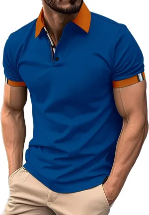 Short Sleeve Classic Polo Shirts for Men 3 Button V-Neck Golf Shirt Solid Color Athletic Business Work Gym Basic Tees