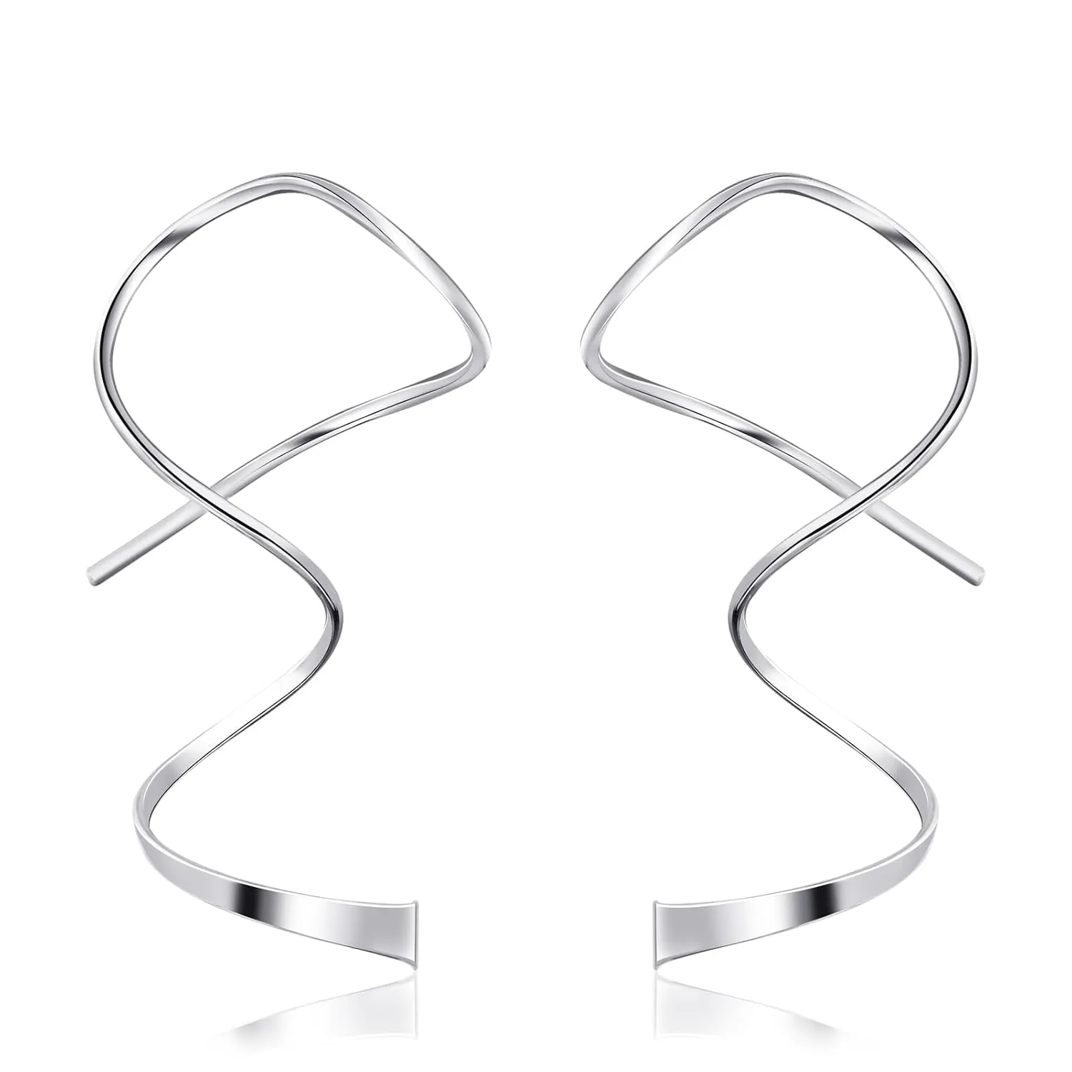 Short Spiral Threader Earrings 925 Sterling Silver Earrings Pull Through Earrings Hypoallergenic Twisted Curved Handmade Earrings Drop Dangle Earrings for Women