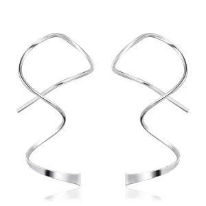 Short Spiral Threader Earrings 925 Sterling Silver Earrings Pull Through Earrings Hypoallergenic Twisted Curved Handmade Earrings Drop Dangle Earrings for Women