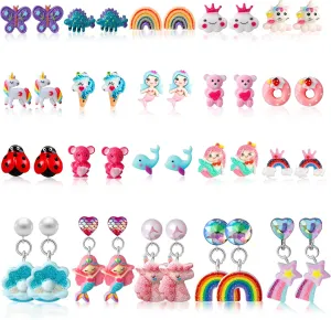 Shyflpopo Kids Clip On Earrings for Girls 20/30/40 Pairs Hypoallergenic Clip on Earrings for Kids Cute Animal Clip on Earrings for Little Girls Toddlers Jewelry Set Party Favor Gift
