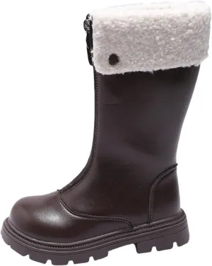 Side Zipper Leather Boots For Girls Kids Toddler Childrens aterproof Shoes Outdoor Dress Dance Fuzzy Soft Mid Boots