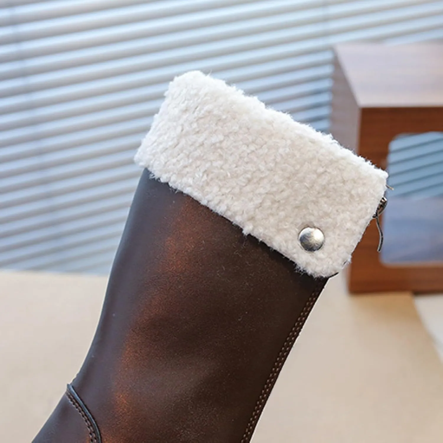 Side Zipper Leather Boots For Girls Kids Toddler Childrens aterproof Shoes Outdoor Dress Dance Fuzzy Soft Mid Boots