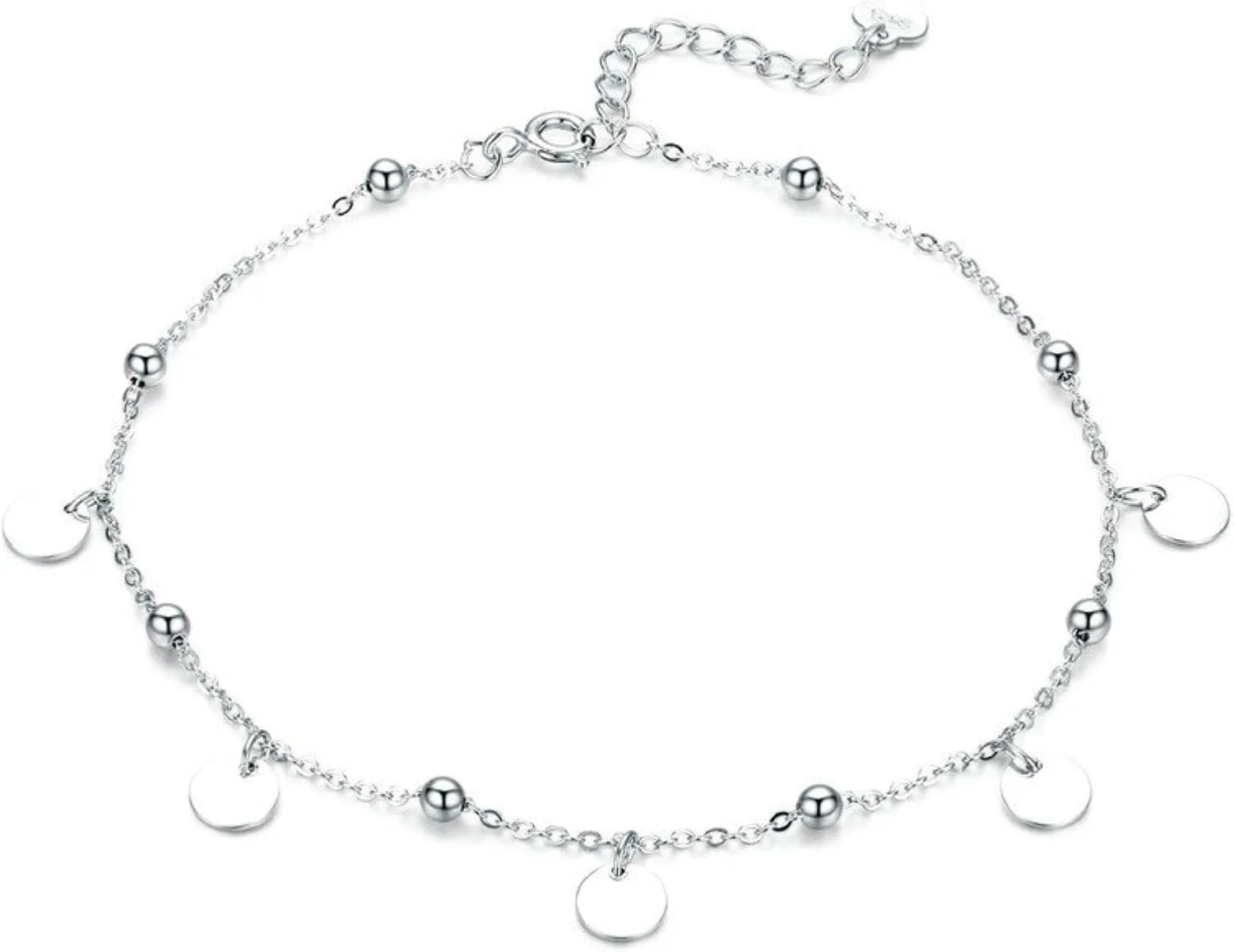 Silver Beads Anklets 925 Sterling Silver Geometric Minimalist Summer Fashion Foot Jewelry Bracelet for Ankle