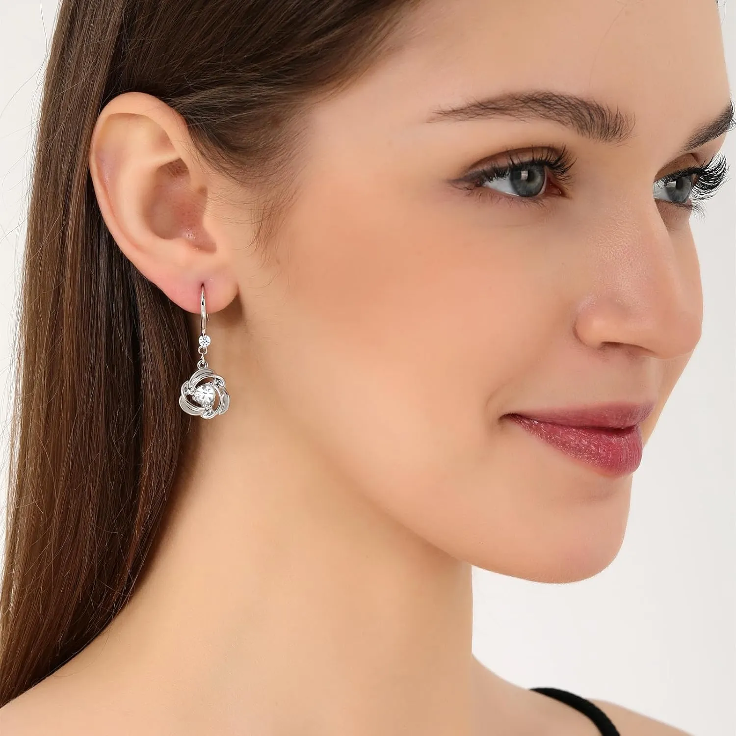 Silver Crystal Dangle Earrings Set for Women Hypoallergenic Leverback Drop Earrings Multiple Leverback Earrings Jewelry Set Rhinestone Christmas Valentine's Day Holiday Present