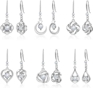 Silver Crystal Dangle Earrings Set for Women Hypoallergenic Leverback Drop Earrings Multiple Leverback Earrings Jewelry Set Rhinestone Christmas Valentine's Day Holiday Present