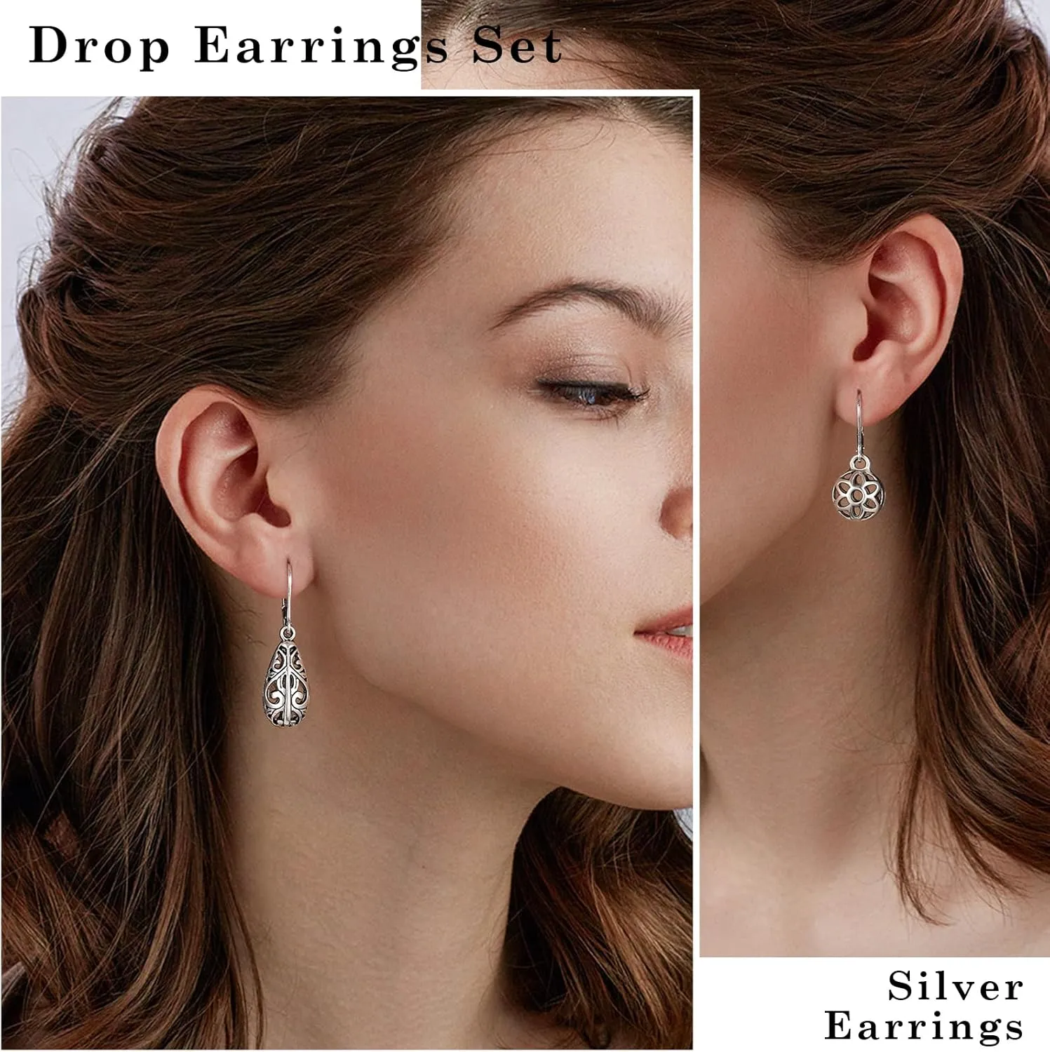 Silver Dangle Earrings for Women Silver Earrings Set, Boho Drop Earrings for Women, Hypoallergenic Trendy Earring Sets, Lightweight Dangling Teardrop Leverback Earrings Western Jewelry Gift for Women's 