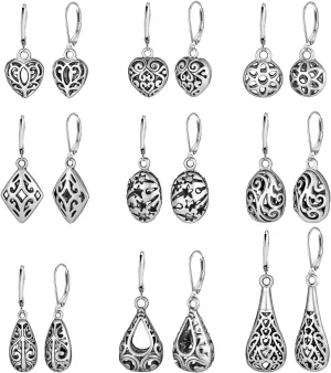 Silver Dangle Earrings for Women Silver Earrings Set, Boho Drop Earrings for Women, Hypoallergenic Trendy Earring Sets, Lightweight Dangling Teardrop Leverback Earrings Western Jewelry Gift for Women's 