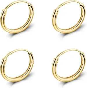 Silver Hoop Earrings - Cartilage Earring for Women Men - Sterling Silver Hoops - Gold Hoops - Rose Gold Hoops -10mm Tiny Small Endless Hoop Earrings, Set of 2-5 Pairs