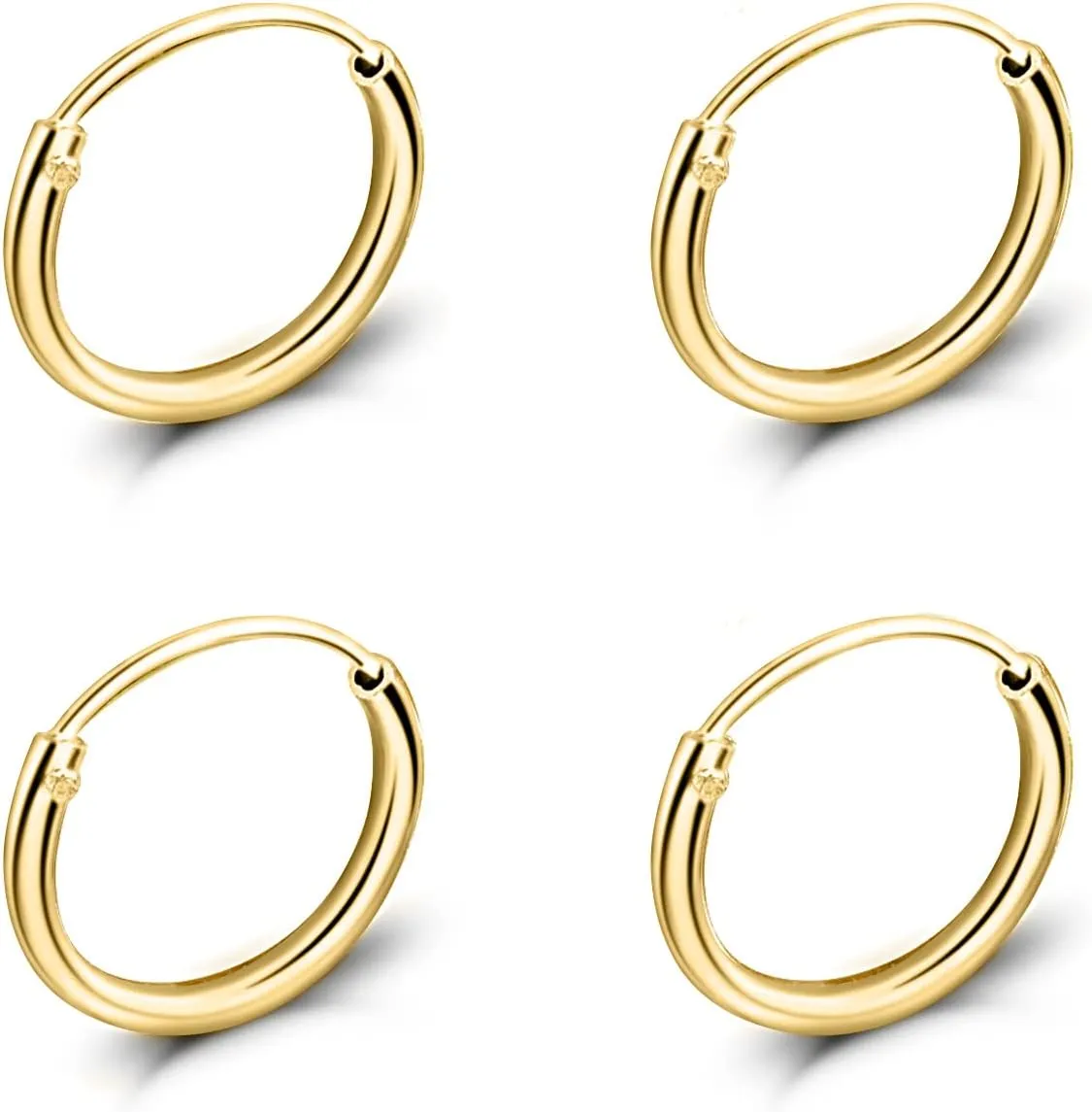Silver Hoop Earrings - Cartilage Earring for Women Men - Sterling Silver Hoops - Gold Hoops - Rose Gold Hoops -10mm Tiny Small Endless Hoop Earrings, Set of 2-5 Pairs