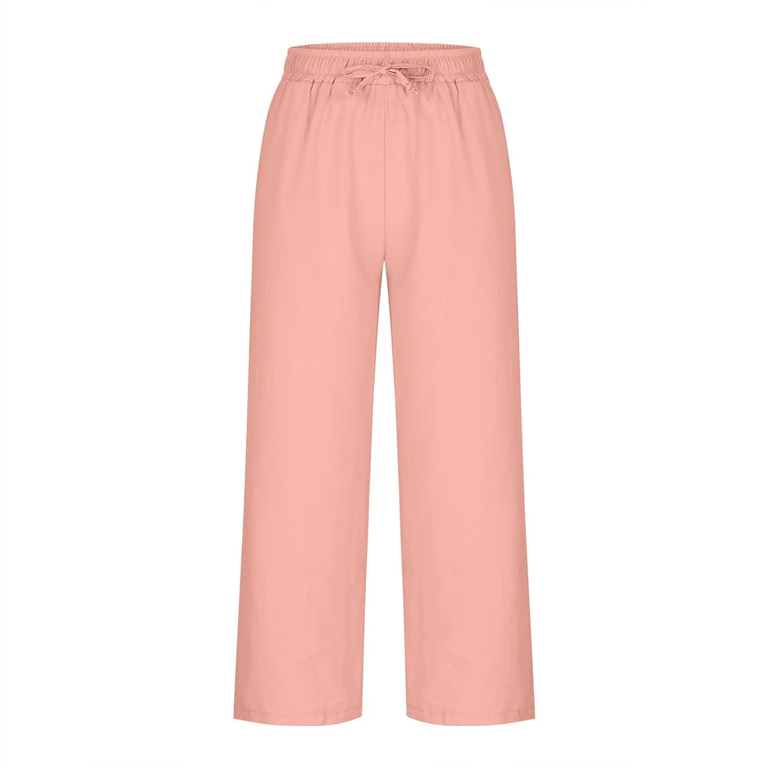 Sinzelimin Womens Linen Wide Leg Pants Fashion Solid Color Drawstring Waist Loose Comfy Harem Trouser Capri Sweatpants