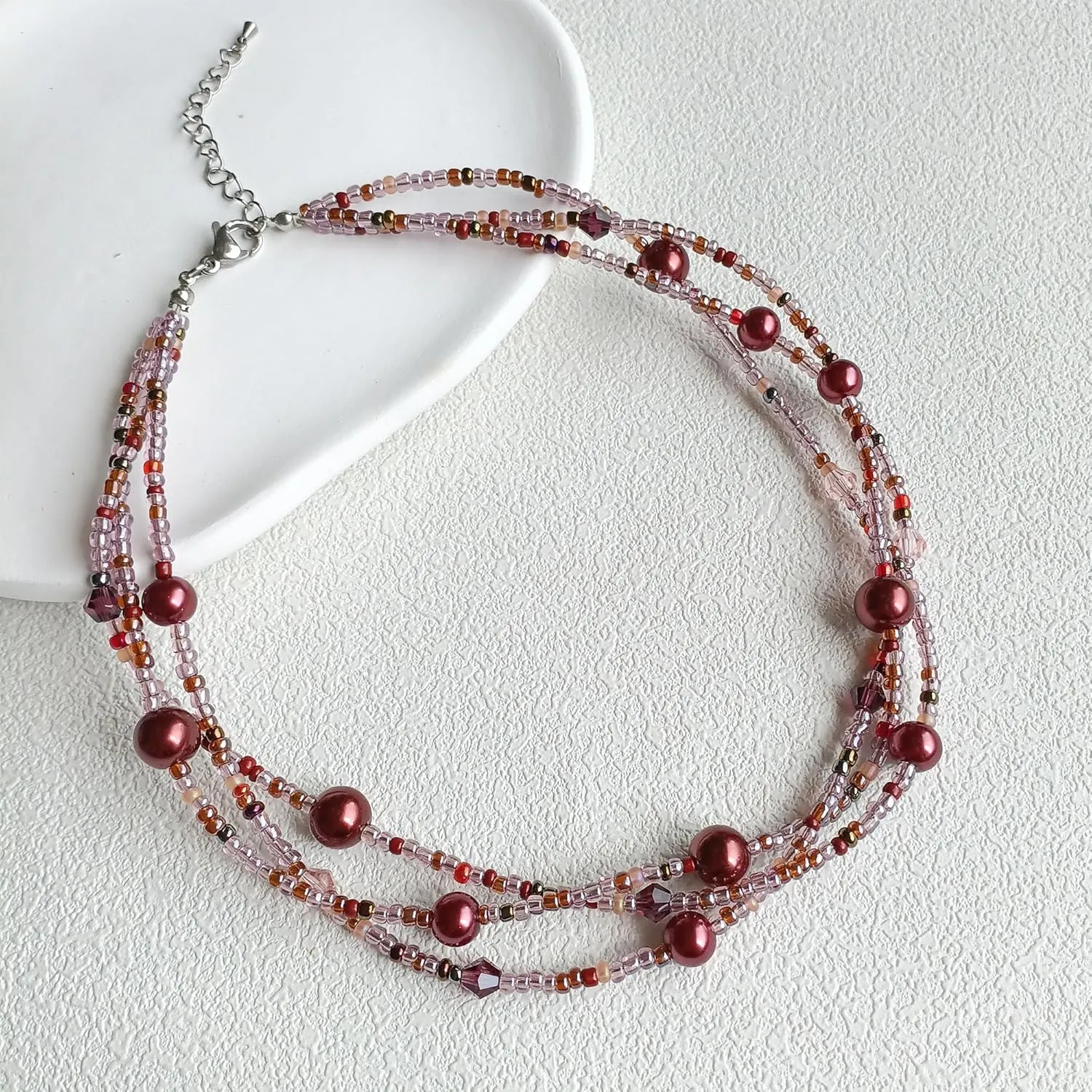 S.J JEWELRY Multi Strand Beaded Necklaces for Women Colorful Beaded Necklace Boho Necklaces for Women Summer Beach Pearl Choker Layered Necklace