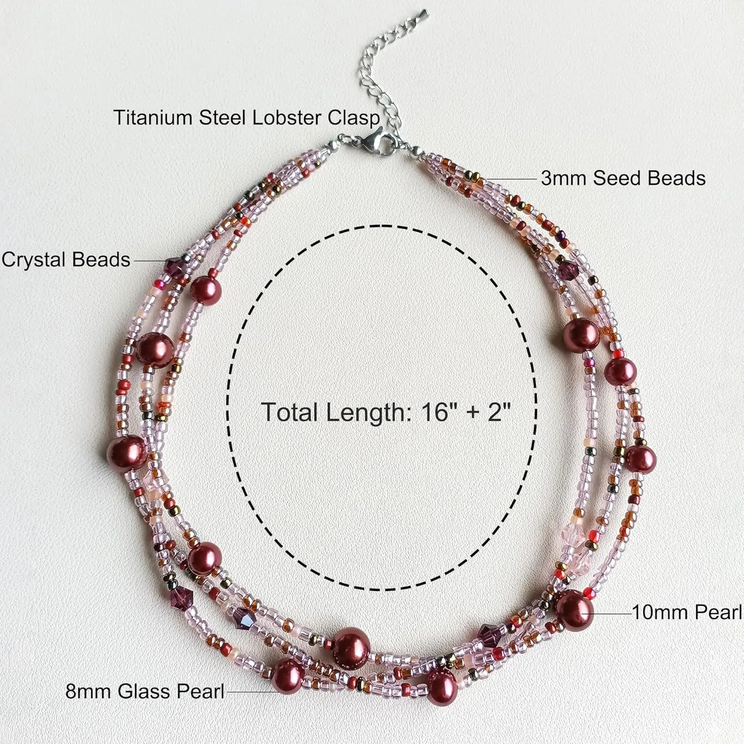 S.J JEWELRY Multi Strand Beaded Necklaces for Women Colorful Beaded Necklace Boho Necklaces for Women Summer Beach Pearl Choker Layered Necklace