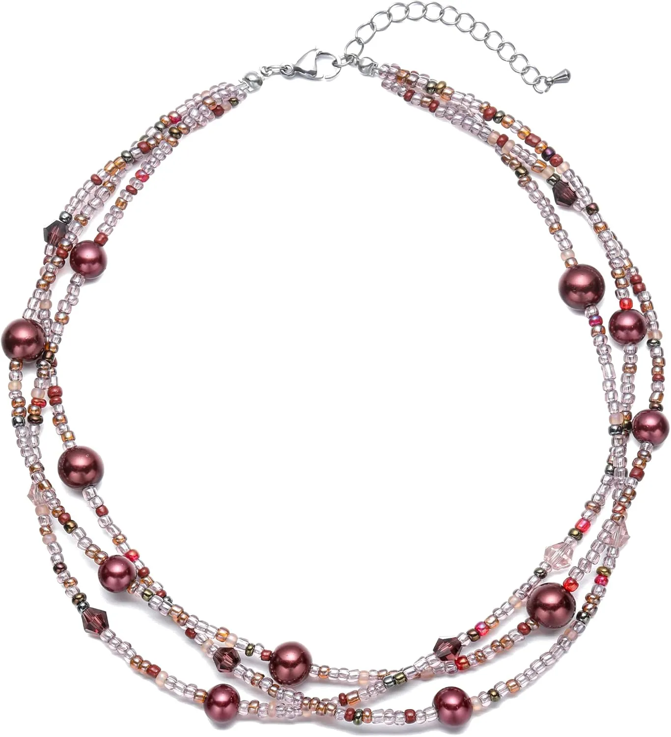 S.J JEWELRY Multi Strand Beaded Necklaces for Women Colorful Beaded Necklace Boho Necklaces for Women Summer Beach Pearl Choker Layered Necklace