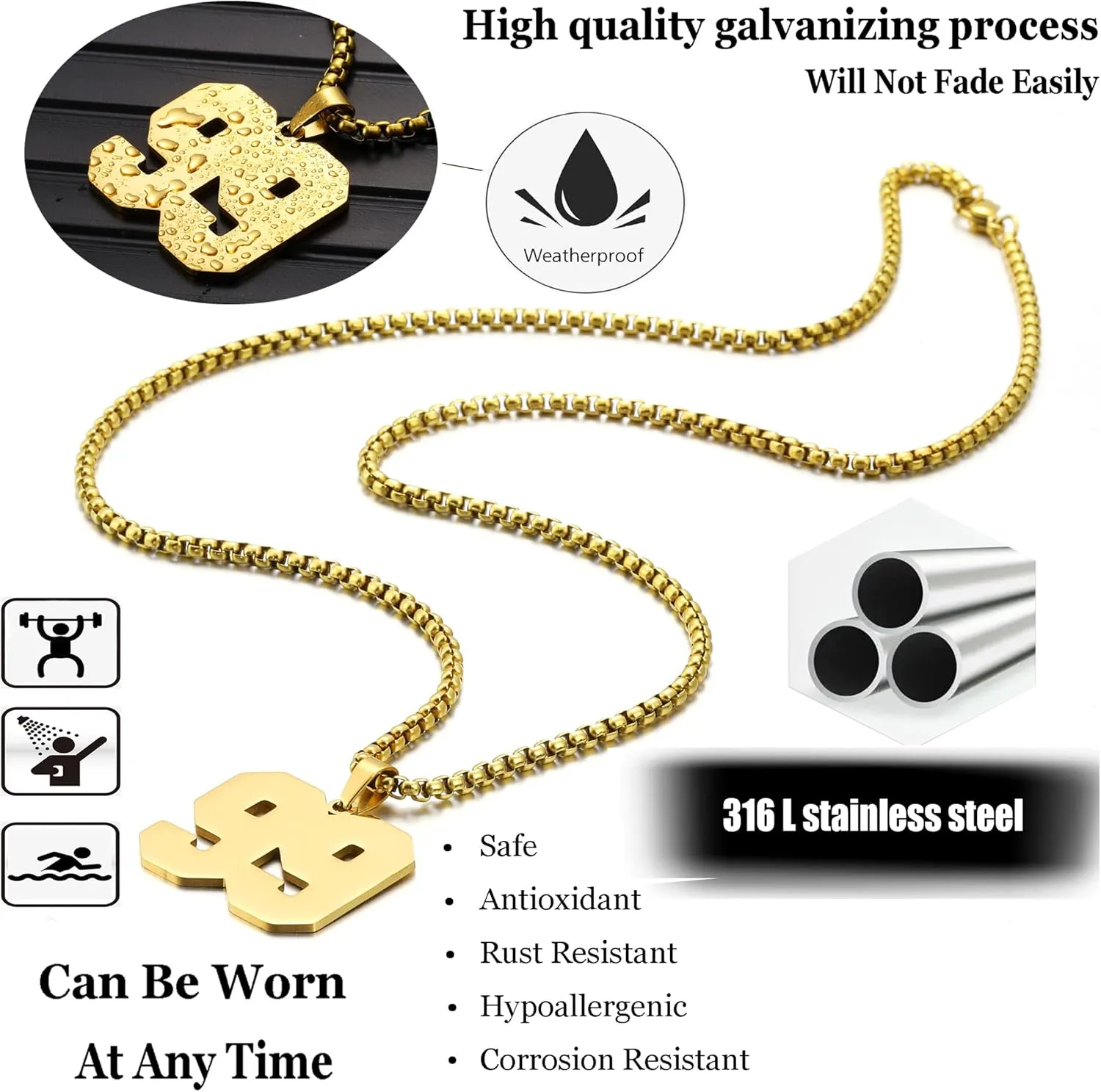 SKQIR Number Necklace for Men Black Baseball Jersey Number Pendant for Boys Athletes Number Chain Pendant for Boys Sport Stainless Steel necklace Stocking Stuffers Christmas New Year Gifts for Men