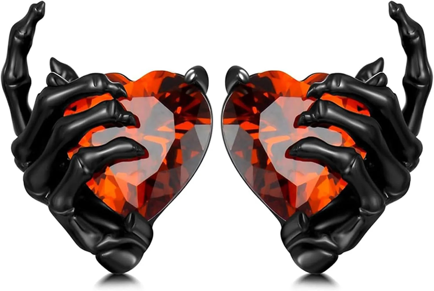 Skull Earrings for Women Black Heart Red Stud Cute Unique Goth Gothic Jewelry Gift