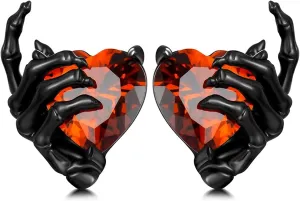 Skull Earrings for Women Black Heart Red Stud Cute Unique Goth Gothic Jewelry Gift