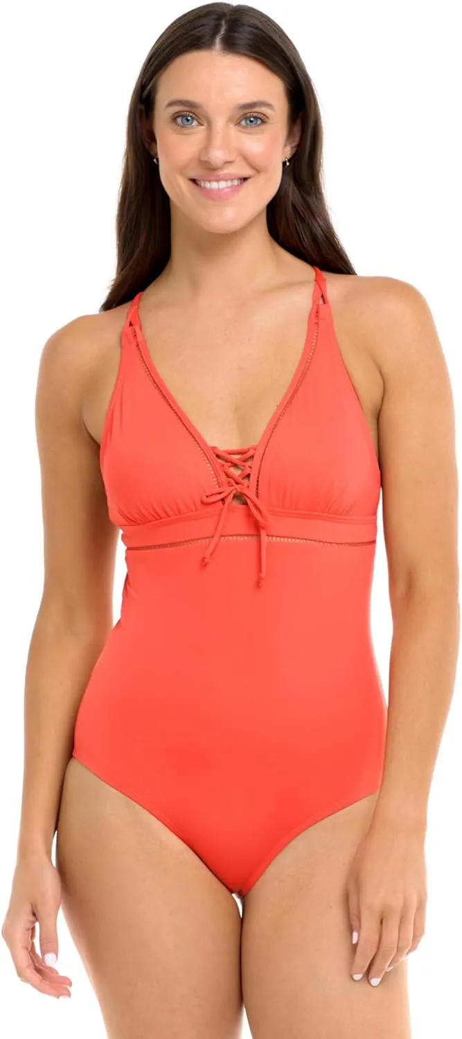 Skye Women's Standard Jane V-Neck One Piece Swimsuit with Tie Front Detail
