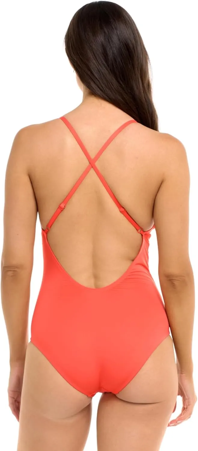 Skye Women's Standard Jane V-Neck One Piece Swimsuit with Tie Front Detail