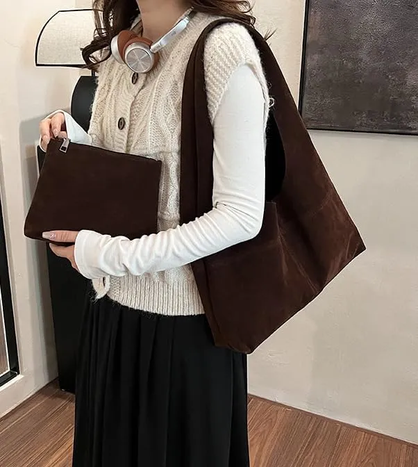 Slouchy Tote Bag Suede Hobo Bag Large Capacity Shoulder Bag Satchel Purse Vintage Underarm Bag Handbag for Women