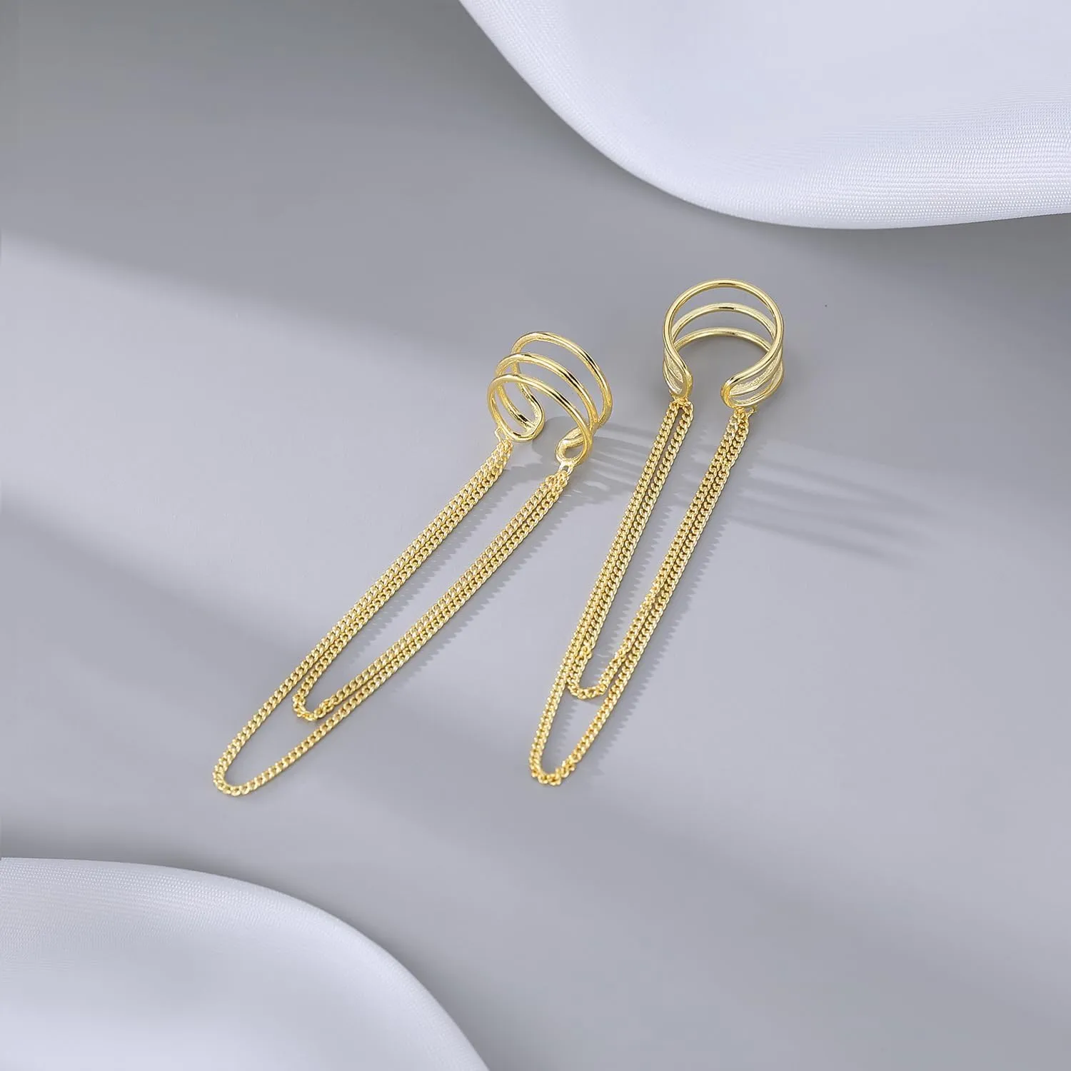 SLUYNZ 925 Sterling Silver No Piercing Cuff Earrings Chain for Women Wrap Earrings Tassel Clip On Ear
