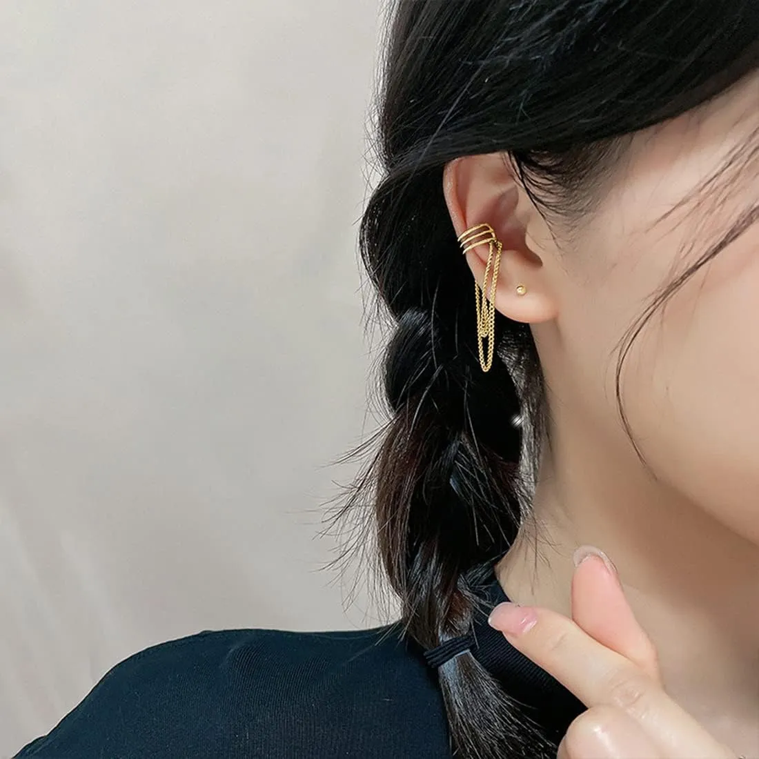 SLUYNZ 925 Sterling Silver No Piercing Cuff Earrings Chain for Women Wrap Earrings Tassel Clip On Ear