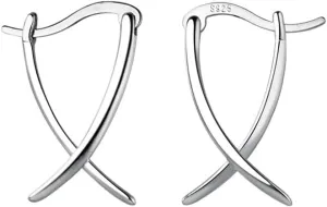 SLUYNZ 925 Sterling Silver X Hoop Earrings for Women Teens Minimalist Hoop Earrings Huggie