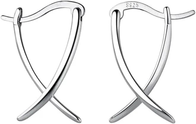 SLUYNZ 925 Sterling Silver X Hoop Earrings for Women Teens Minimalist Hoop Earrings Huggie