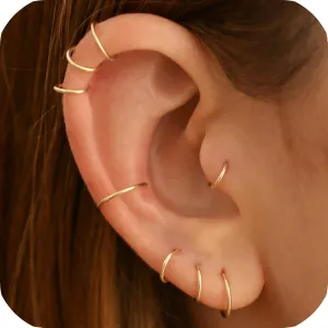 Small Cartilage Hoop Earrings for Women/Men, Thin Piercing Hoop Ring for Helix, Tragus, Conch, Nose (1 Pair 6mm,22g,14K Gold Filled)