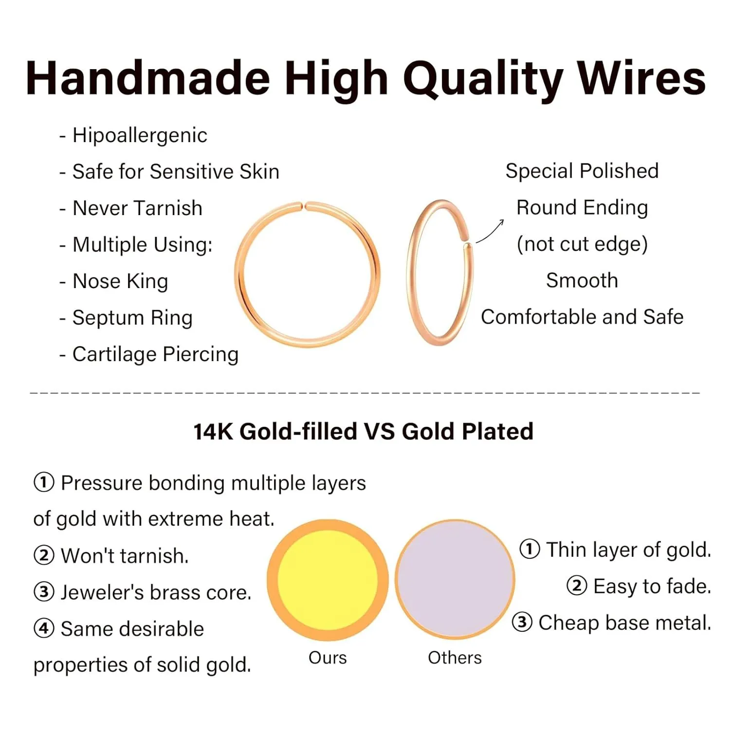 Small Cartilage Hoop Earrings for Women/Men, Thin Piercing Hoop Ring for Helix, Tragus, Conch, Nose (1 Pair 6mm,22g,14K Gold Filled)