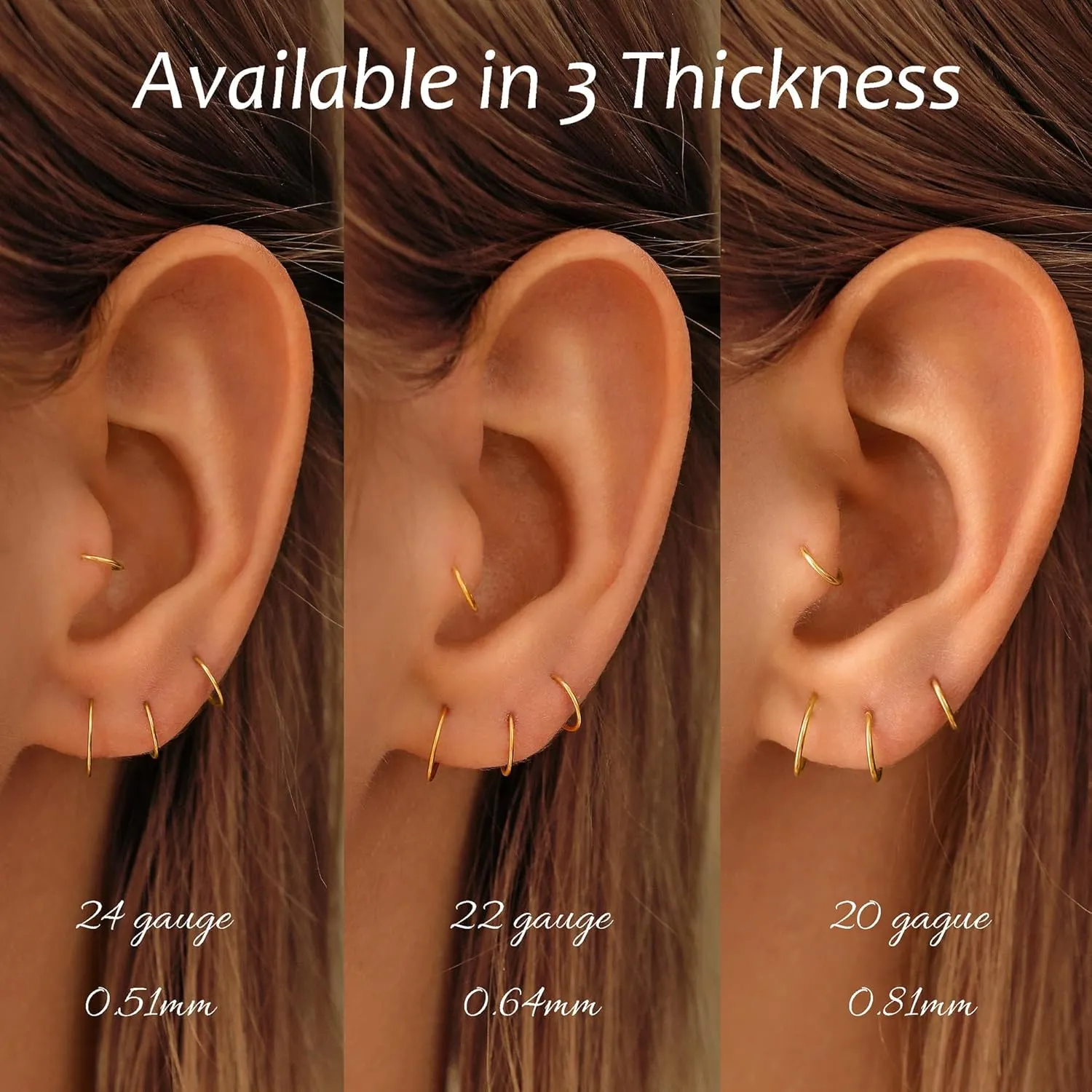 Small Cartilage Hoop Earrings for Women/Men, Thin Piercing Hoop Ring for Helix, Tragus, Conch, Nose (1 Pair 6mm,22g,14K Gold Filled)