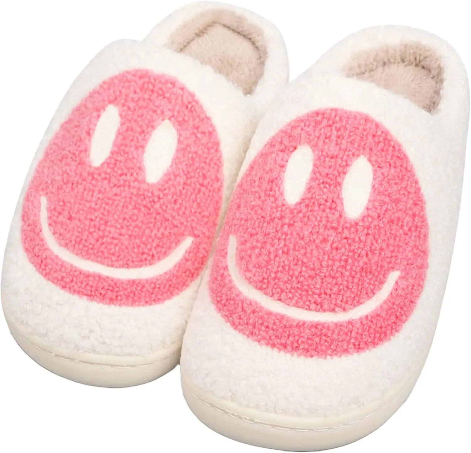 Smile Face Slippers for Women and Men, Retro Comfy Warm Soft Fuzzy Plush Slip-On House Shoes Funny Cute Happy Smile Home Winter Warmies Pillow Cloud Memory Foam Fluffy Slipper for Indoor & Outdoor