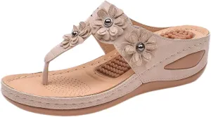Smoneyful Womens Summer Dressy Flip Flops Arch Support Wedge Sandals Flower Hollow Thong Clip Toe Lightweight for Beach or Wedding