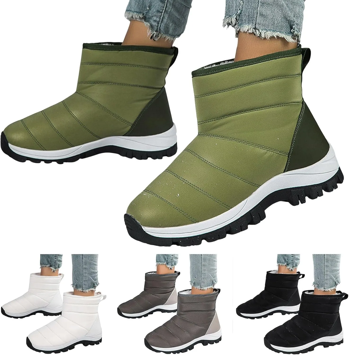 Snow Boots for Women Waterproof Winter Boots Non Slip Fuzzy Fur Booties Casual Slip on Ankle Boots Outdoor Sneakers Winter Shoes