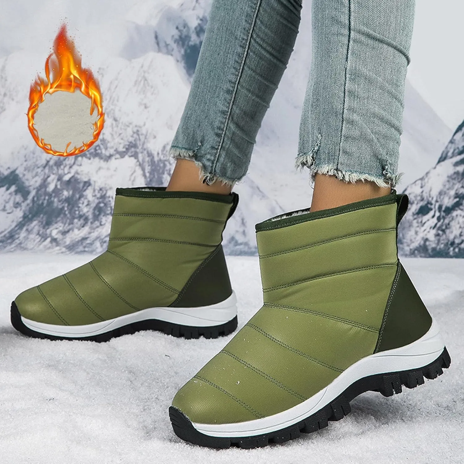 Snow Boots for Women Waterproof Winter Boots Non Slip Fuzzy Fur Booties Casual Slip on Ankle Boots Outdoor Sneakers Winter Shoes