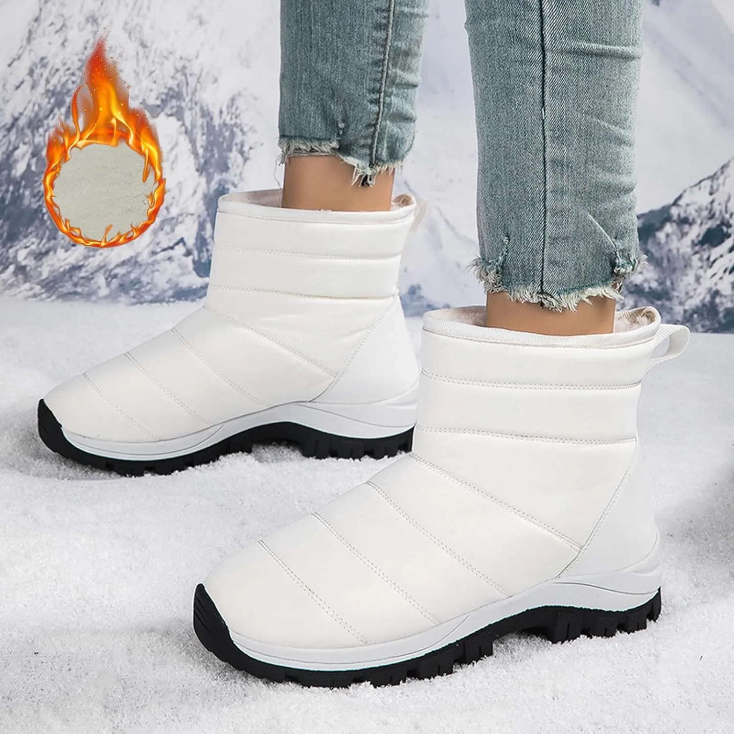Snow Boots for Women Waterproof Winter Boots Non Slip Fuzzy Fur Booties Casual Slip on Ankle Boots Outdoor Sneakers Winter Shoes