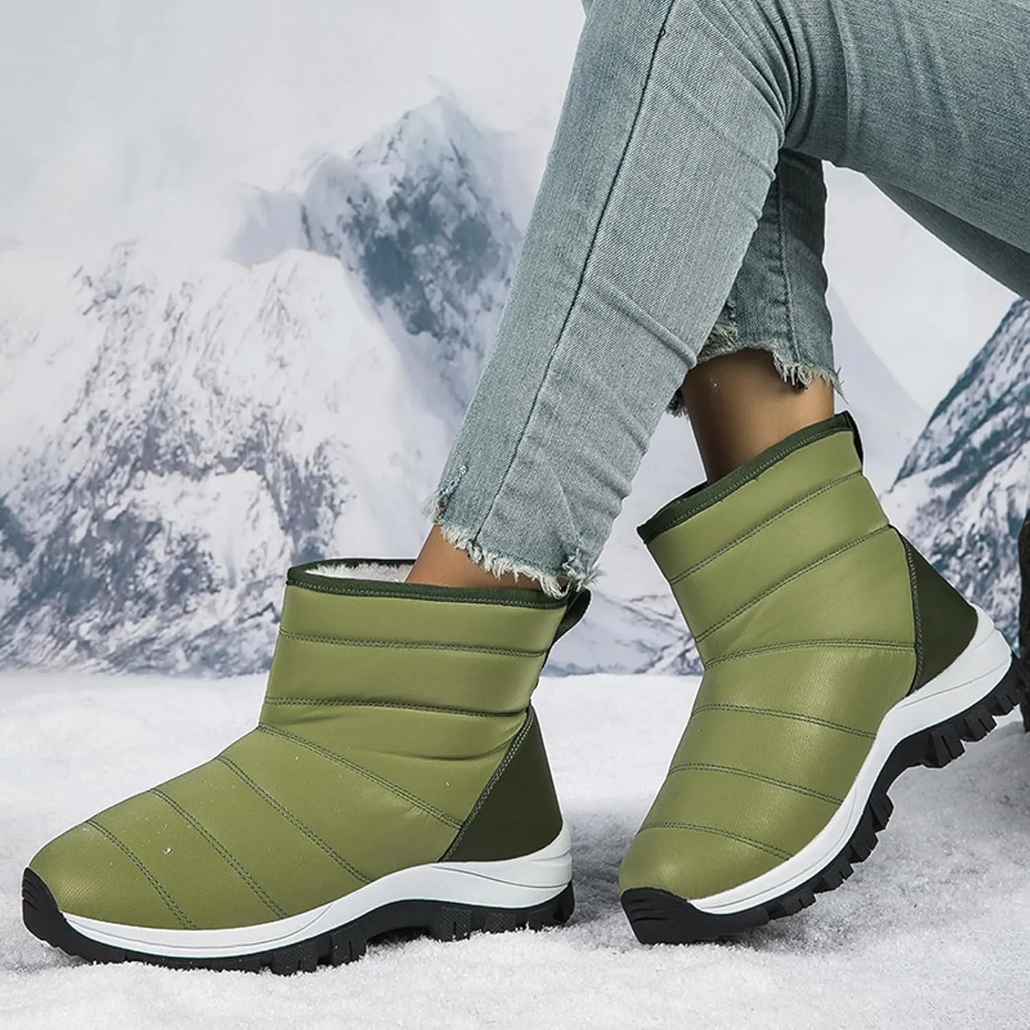 Snow Boots for Women Waterproof Winter Boots Non Slip Fuzzy Fur Booties Casual Slip on Ankle Boots Outdoor Sneakers Winter Shoes
