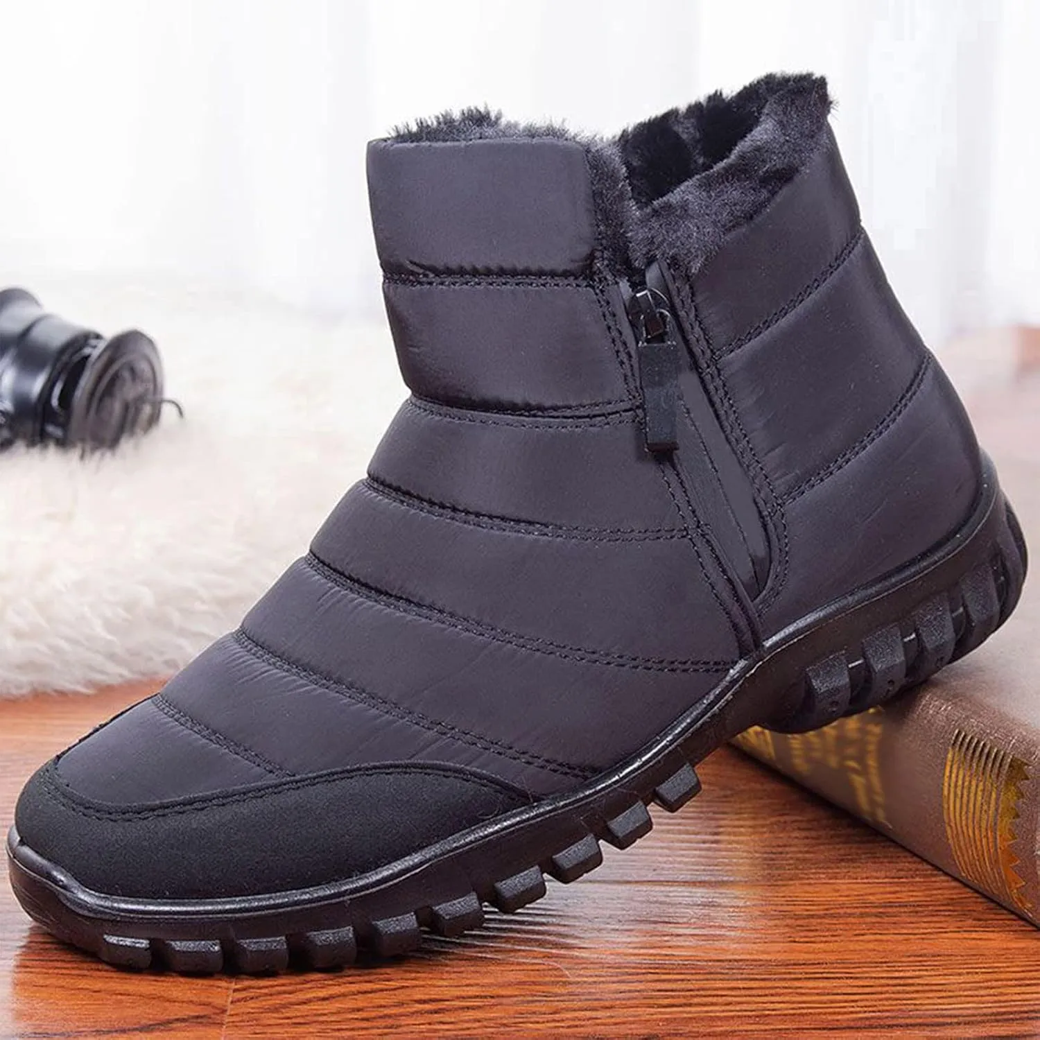 Snow Shoes For Men Plush Lined Non-Slip Winter Walking Shoes For Men Slip On Hiking Boots Women aterproof
