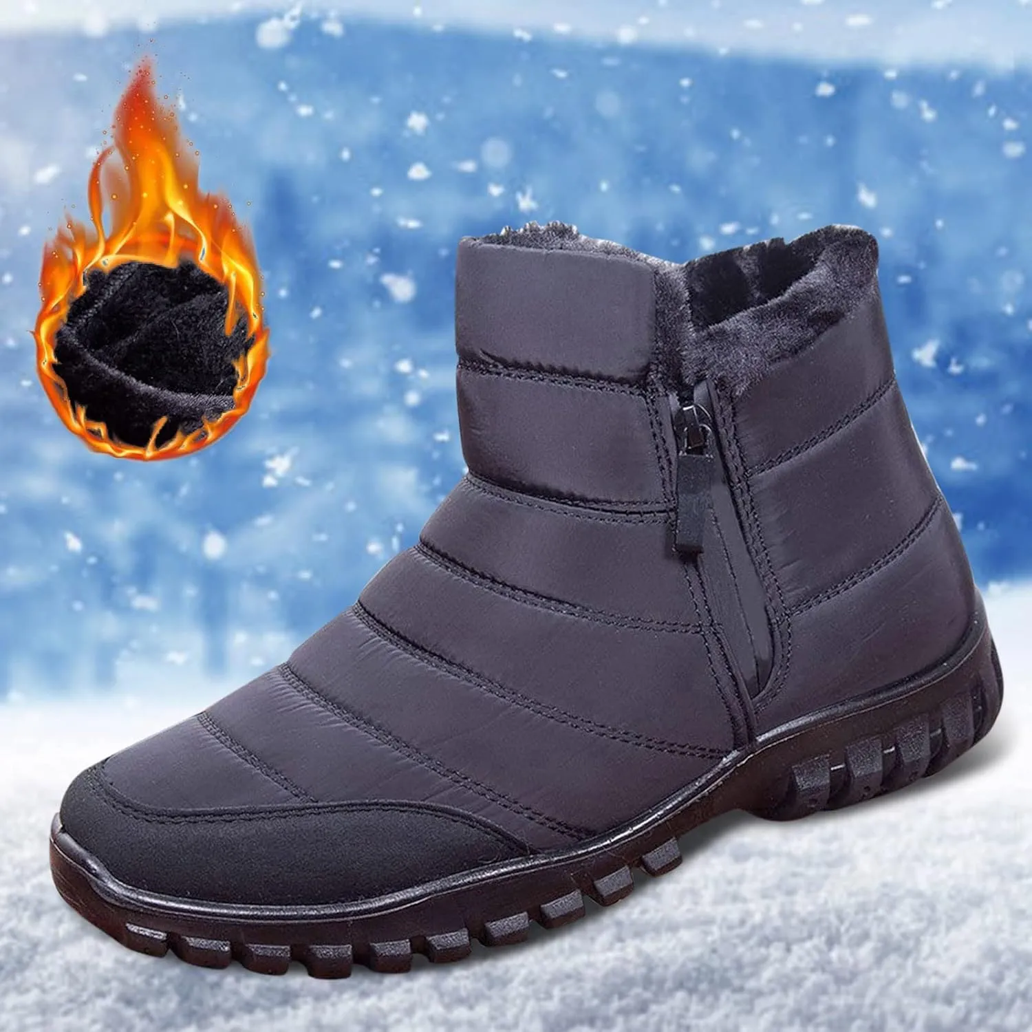 Snow Shoes For Men Plush Lined Non-Slip Winter Walking Shoes For Men Slip On Hiking Boots Women aterproof