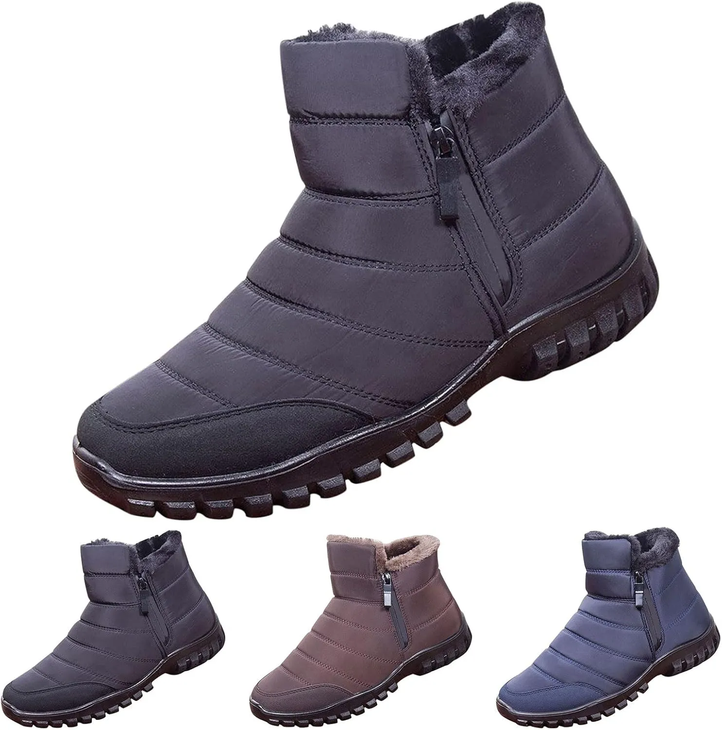 Snow Shoes For Men Plush Lined Non-Slip Winter Walking Shoes For Men Slip On Hiking Boots Women aterproof