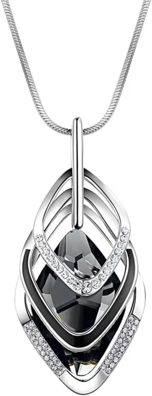 Solid Long Sweater Necklaces for Women Elegant Triple Stack Cubic Zirconia Pendant Rhombic Rhinestone Pendant Y Necklaces Fashion Jewelry