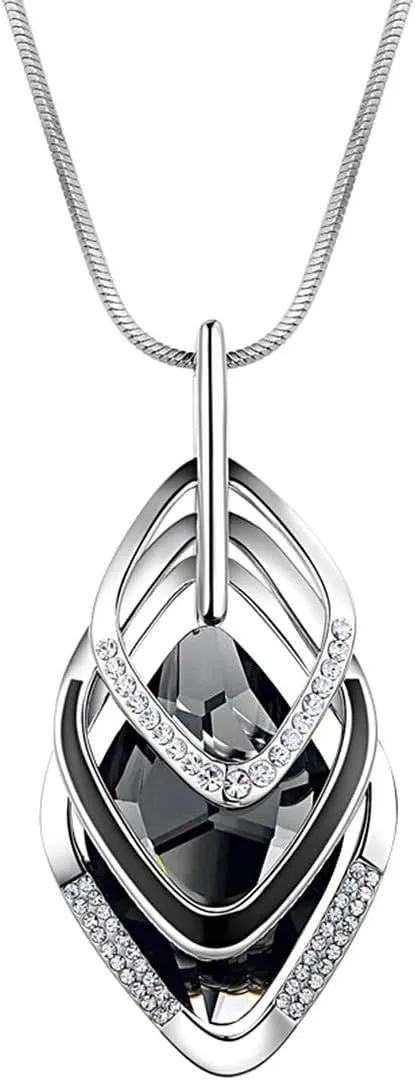 Solid Long Sweater Necklaces for Women Elegant Triple Stack Cubic Zirconia Pendant Rhombic Rhinestone Pendant Y Necklaces Fashion Jewelry