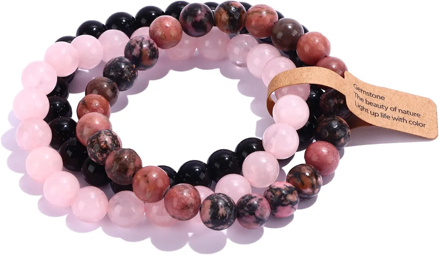 SONNYX 3PCS Crystal Stone Bracelets for Women Men Semi-Precious Gemstone Bracelets 8mm Round Beads Stretch Beaded Bracelet Jewelry