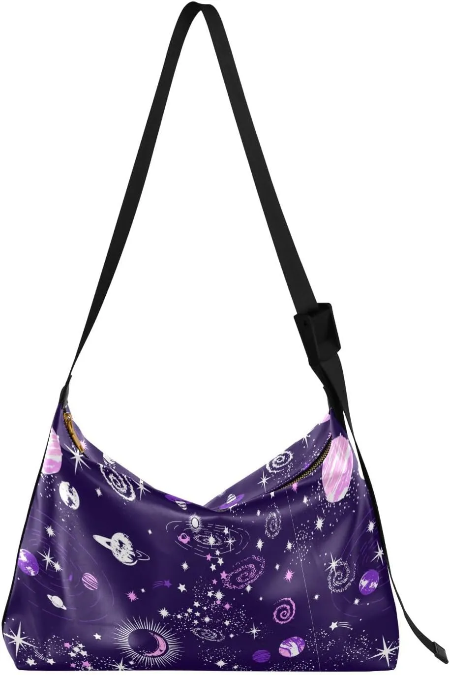 Space Galaxy Hobo Crossbody Bags for Women Leather Large Shoulder Bag Cross Body Constellation Trendy Womens Tote Bags Handbag for Travel Shopping
