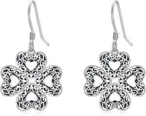 St Patricks Day Shamrock Earrings 925 Sterling Silver Four Leaf Clover Irish Dangle Drop Earrings Jewelry Gift for Women Teen Girls Valentines Day