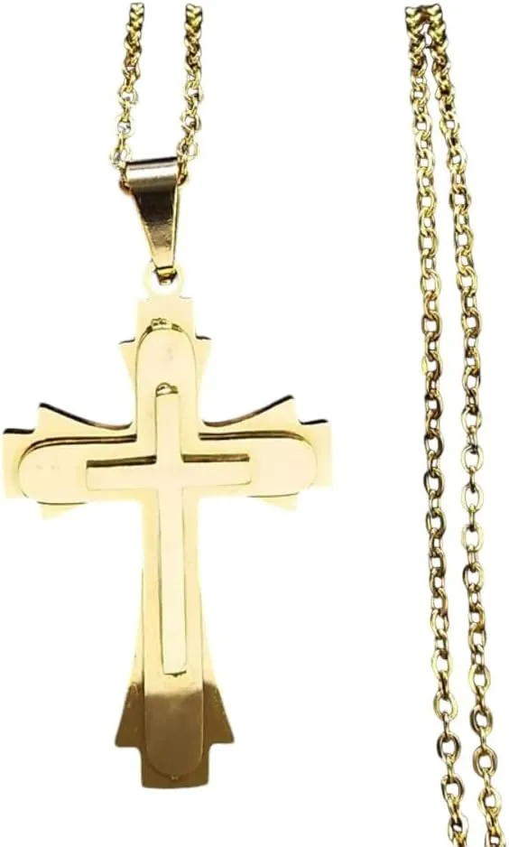 Stainless Steel Hip Hop Gold Plated Cross Choker Punk Christian Jesus Pendant Necklace For Men Religious Amulet Necklace Jewelry VHM5435