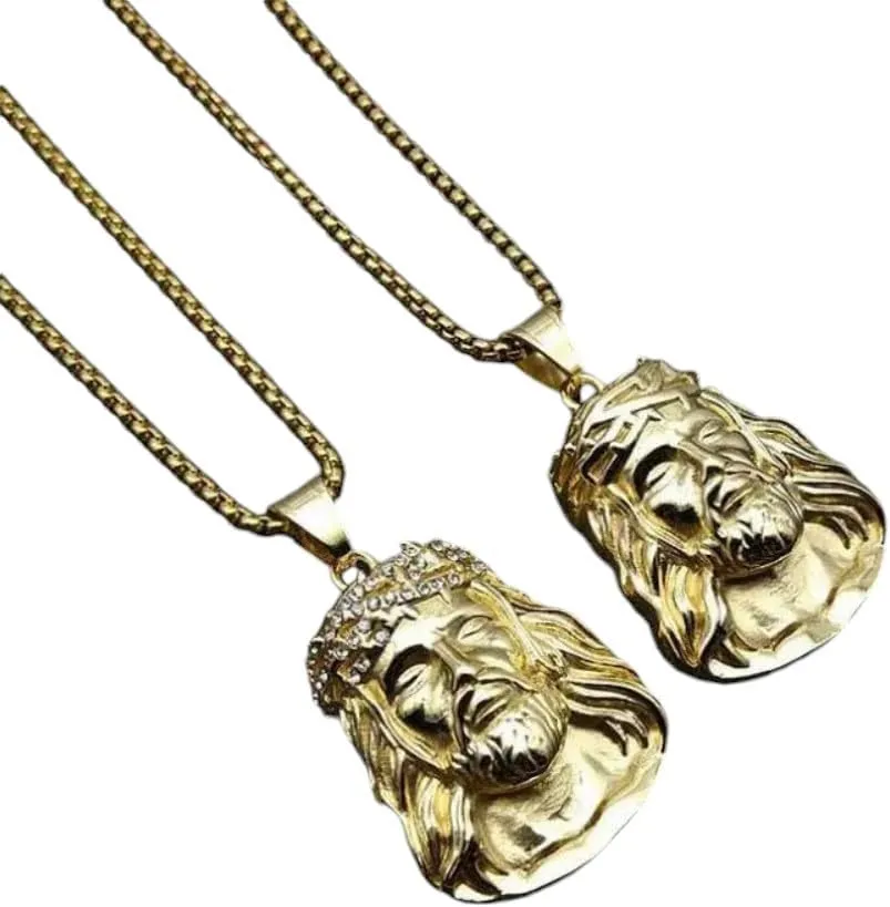 Stainless Steel Punk Style Religious Pendant Gold Plated And Diamond Catholic Jesus Christ Pendant PTPNU0603