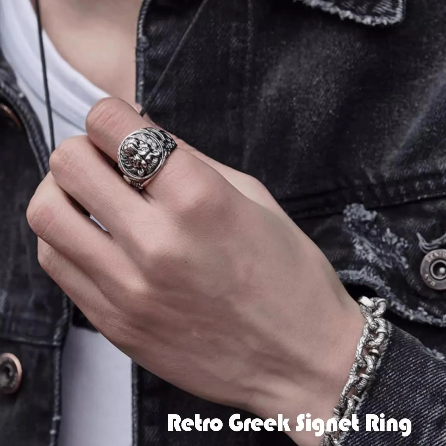 Stainless Steel Rings for Men Silver Rings Set Men's Retro Greek Signet Ring Vintage Pinky Thumb Carving Celtic Rings Biker Band Ring for Men Jewelry Gift