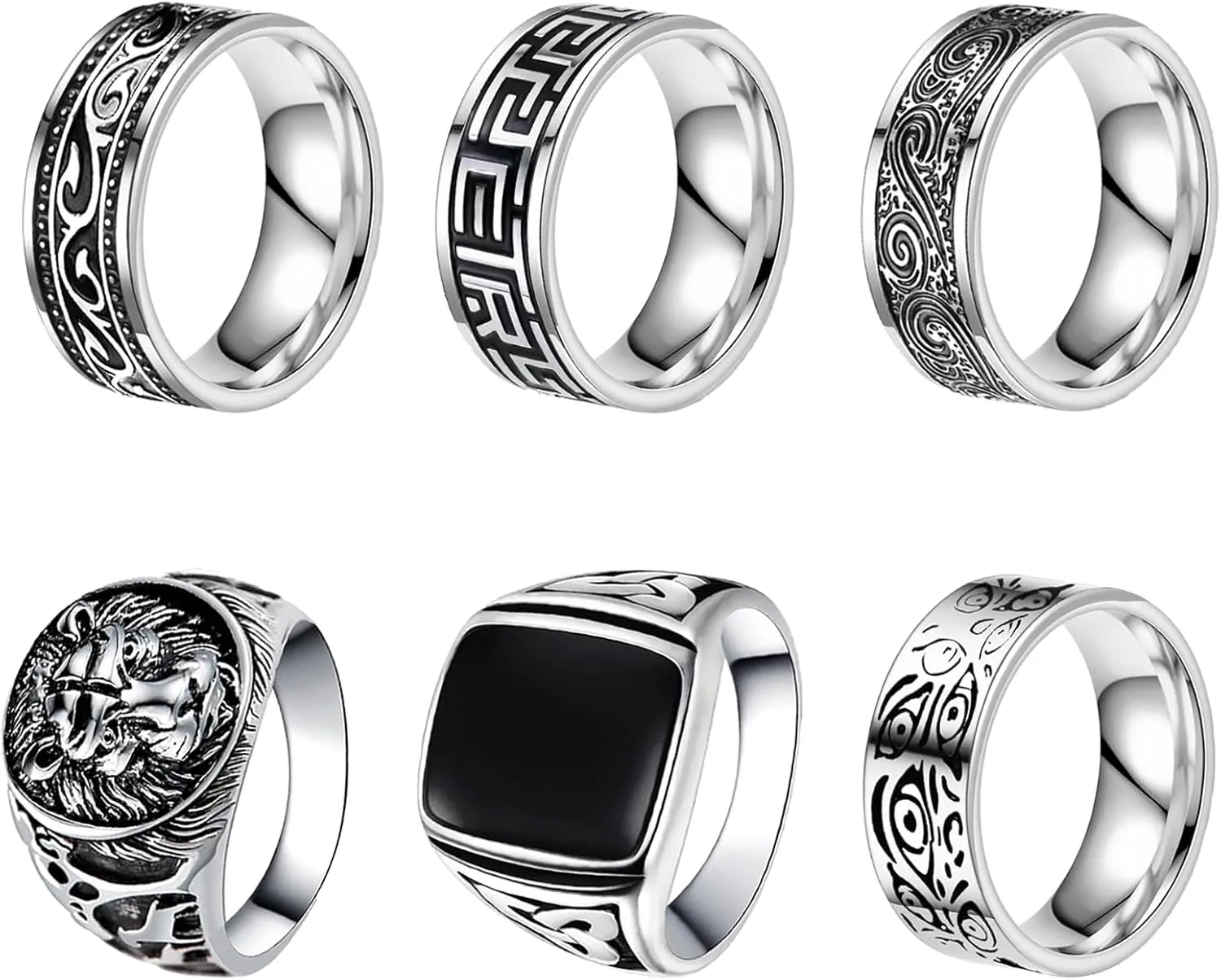 Stainless Steel Rings for Men Silver Rings Set Men's Retro Greek Signet Ring Vintage Pinky Thumb Carving Celtic Rings Biker Band Ring for Men Jewelry Gift